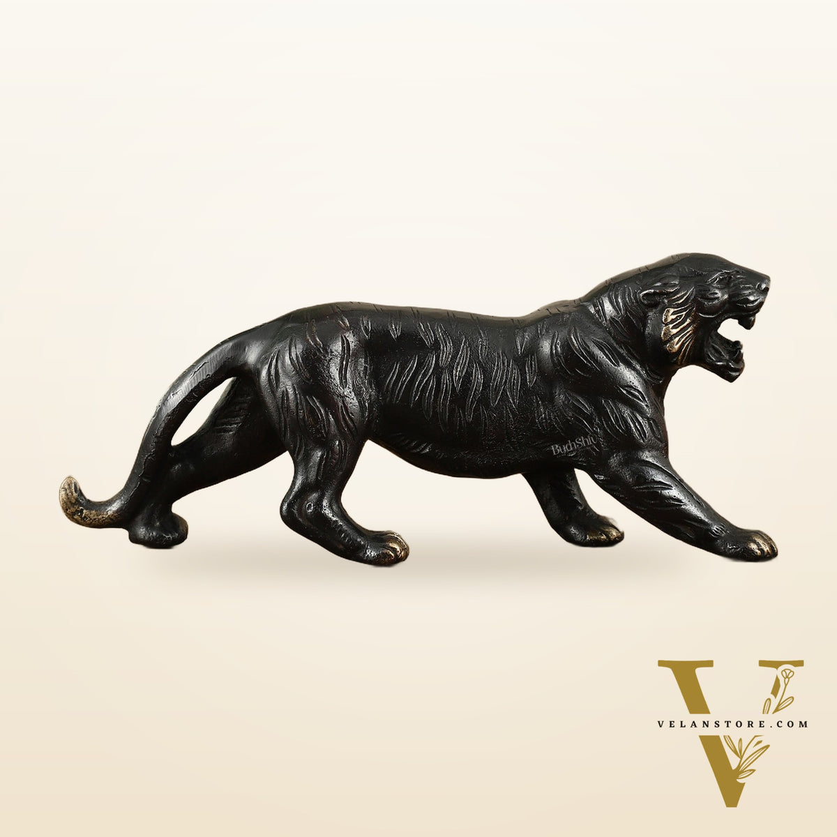 Pure Brass Vintage Black Tiger Table Accent Showpiece – Vastu Feng Shui Approved | 9.5" Wide