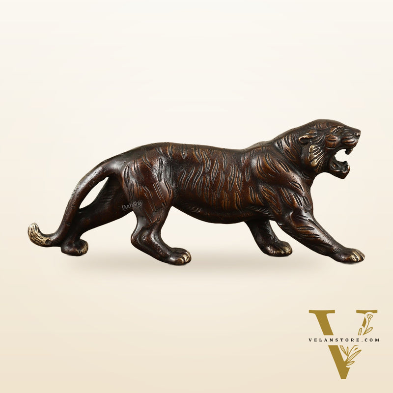 Pure Brass Vintage Brown Tiger Table Accent Showpiece – Vastu Feng Shui Approved | 9.5" Wide