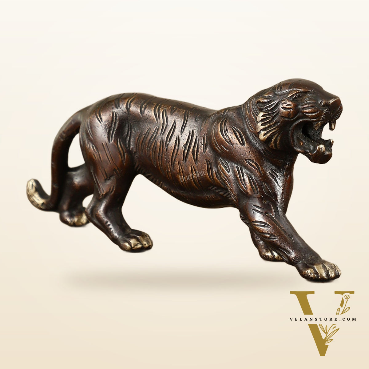 Pure Brass Vintage Brown Tiger Table Accent Showpiece – Vastu Feng Shui Approved | 9.5" Wide