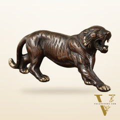 Pure Brass Vintage Brown Tiger Table Accent Showpiece – Vastu Feng Shui Approved | 9.5" Wide