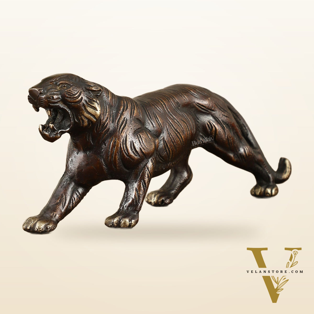 Pure Brass Vintage Brown Tiger Table Accent Showpiece – Vastu Feng Shui Approved | 9.5" Wide