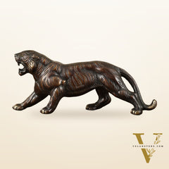 Pure Brass Vintage Brown Tiger Table Accent Showpiece – Vastu Feng Shui Approved | 9.5" Wide