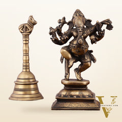 Pure Brass Vintage Dancing Ganapati Statue – 9 inch