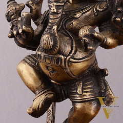 Pure Brass Vintage Dancing Ganapati Statue – 9 inch