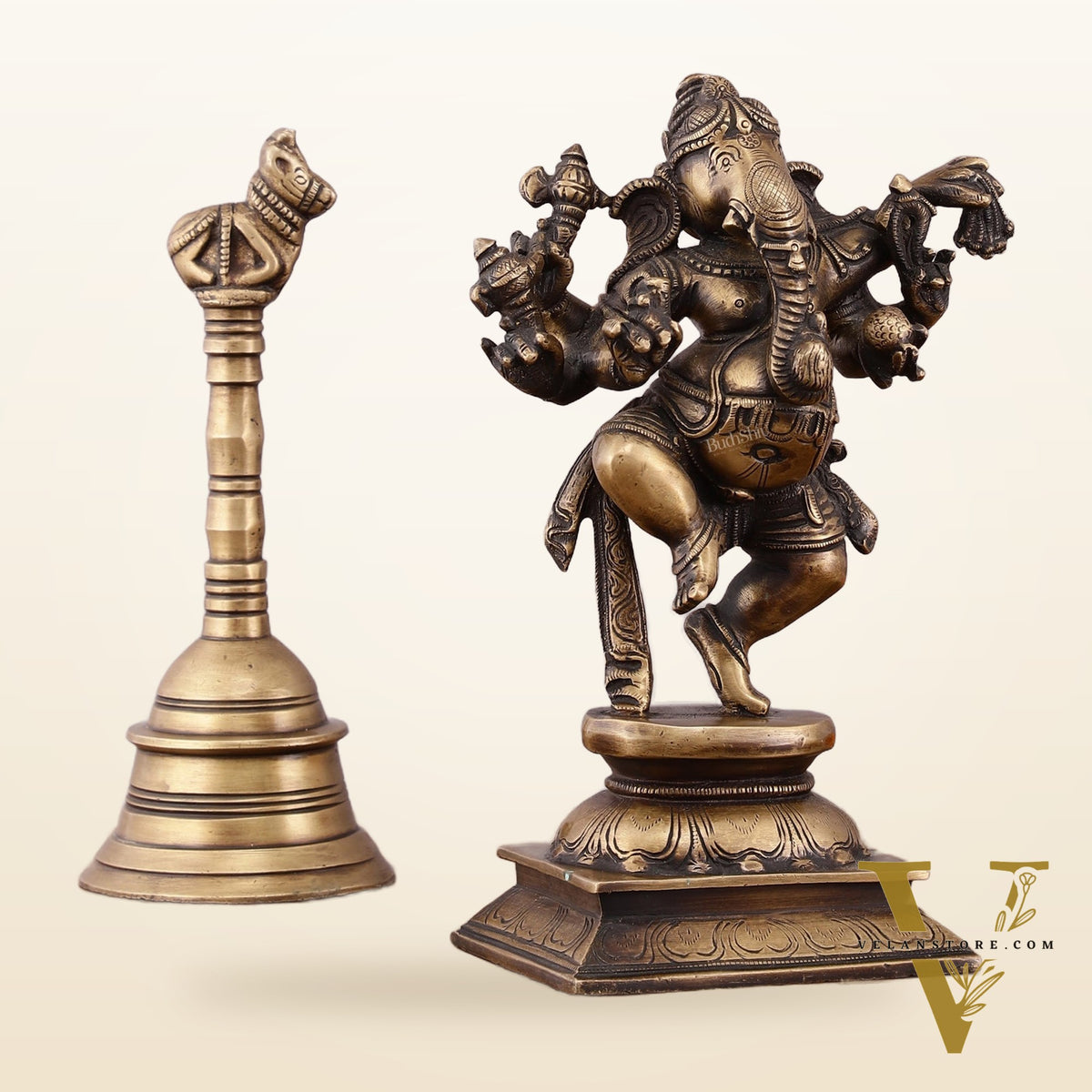 Pure Brass Vintage Dancing Ganapati Statue – 9 inch