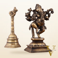 Pure Brass Vintage Dancing Ganapati Statue – 9 inch