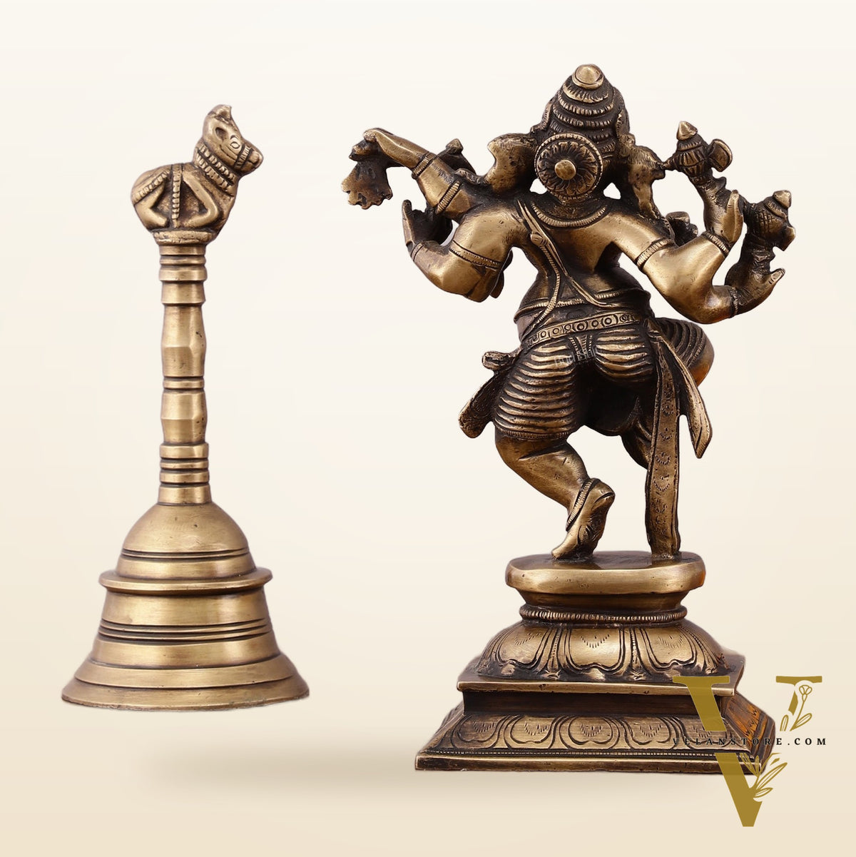 Pure Brass Vintage Dancing Ganapati Statue – 9 inch