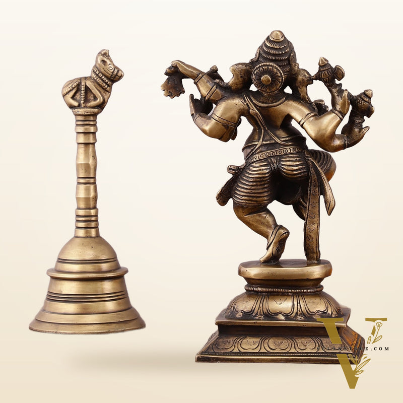 Pure Brass Vintage Dancing Ganapati Statue – 9 inch