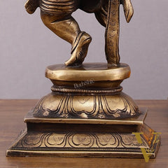 Pure Brass Vintage Dancing Ganapati Statue – 9 inch