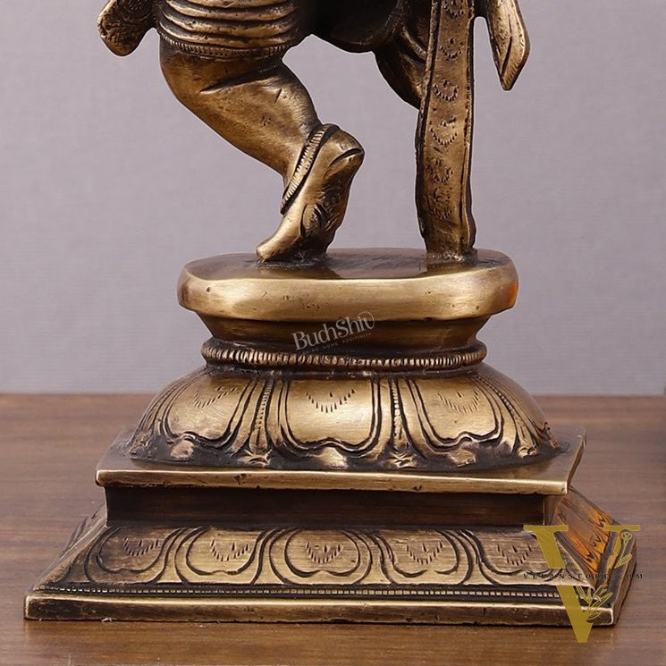 Pure Brass Vintage Dancing Ganapati Statue – 9 inch