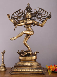 Pure Brass Vintage Dancing Shiva Sculpture - 28.5 Inch