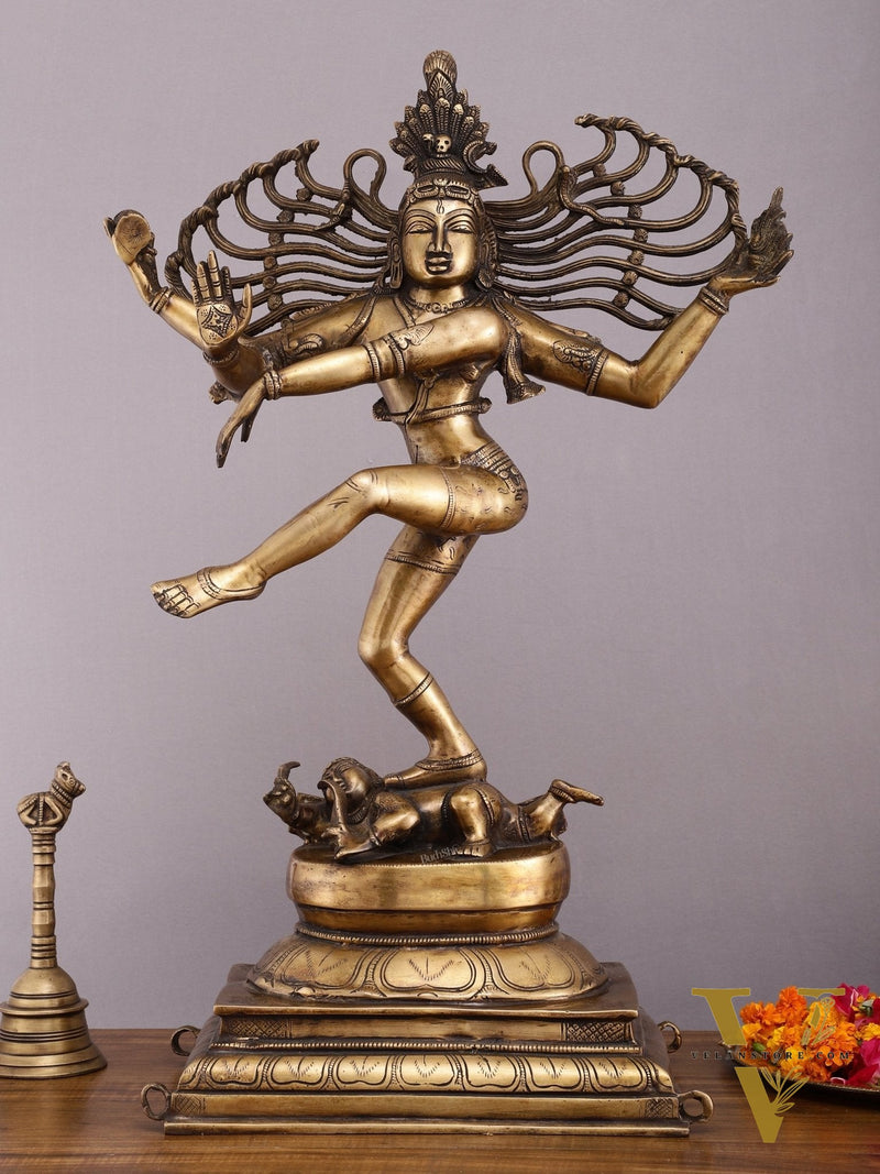 Pure Brass Vintage Dancing Shiva Sculpture - 28.5 Inch