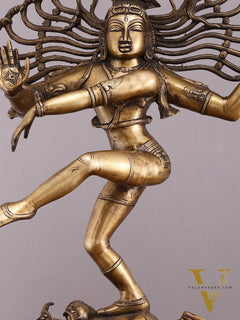 Pure Brass Vintage Dancing Shiva Sculpture - 28.5 Inch