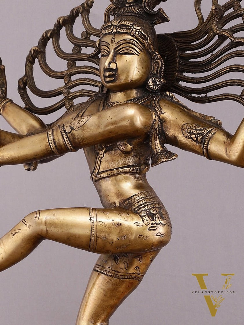 Pure Brass Vintage Dancing Shiva Sculpture - 28.5 Inch