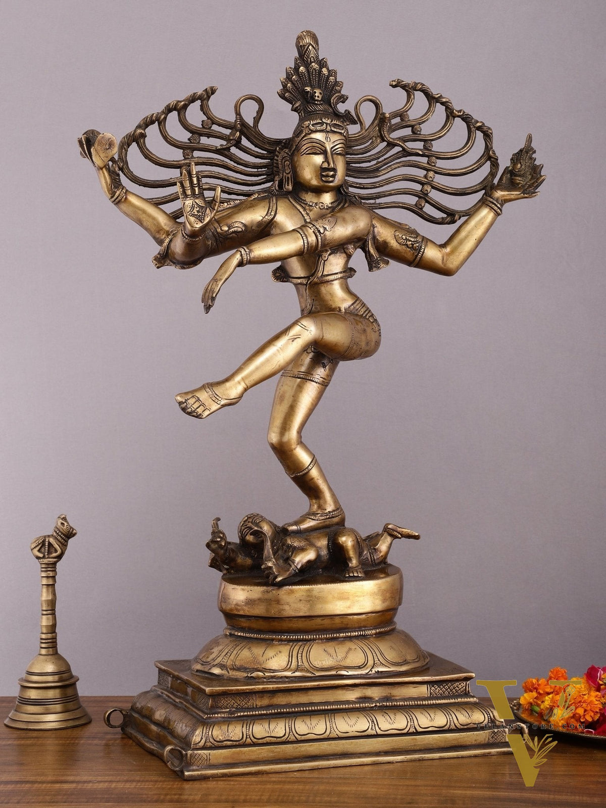 Pure Brass Vintage Dancing Shiva Sculpture - 28.5 Inch