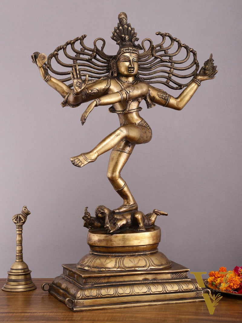 Pure Brass Vintage Dancing Shiva Sculpture - 28.5 Inch