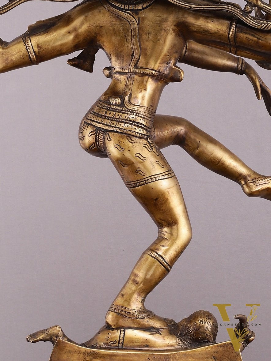 Pure Brass Vintage Dancing Shiva Sculpture - 28.5 Inch