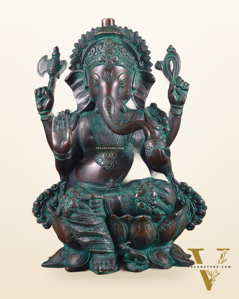 Pure Brass vintage Ganesha Idol with bronze finish 12"