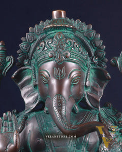 Pure Brass vintage Ganesha Idol with bronze finish 12"