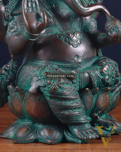 Pure Brass vintage Ganesha Idol with bronze finish 12"