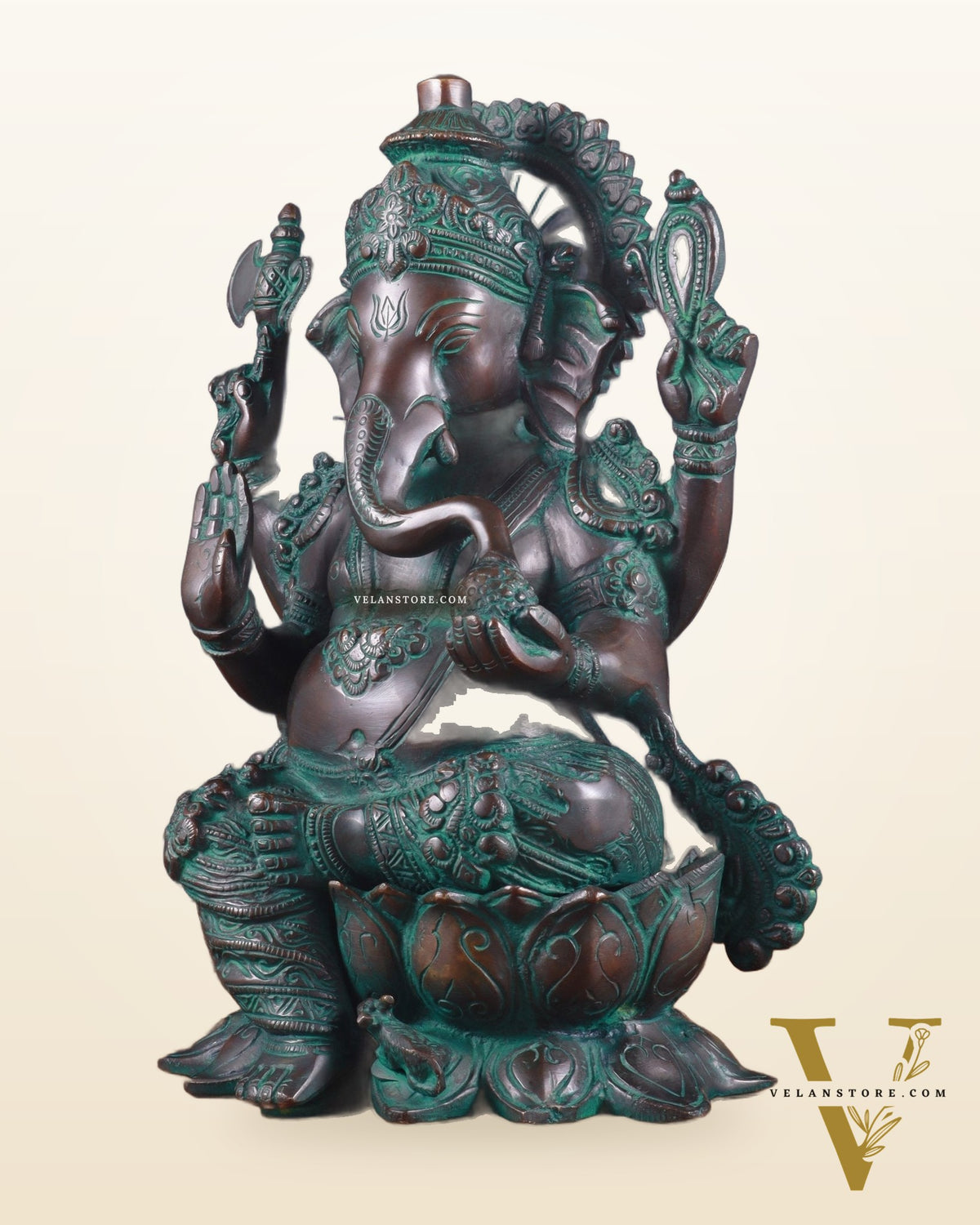 Pure Brass vintage Ganesha Idol with bronze finish 12"