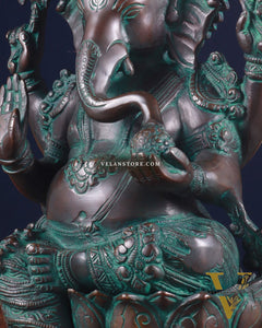 Pure Brass vintage Ganesha Idol with bronze finish 12"