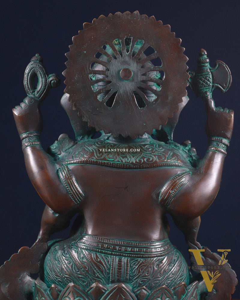 Pure Brass vintage Ganesha Idol with bronze finish 12"