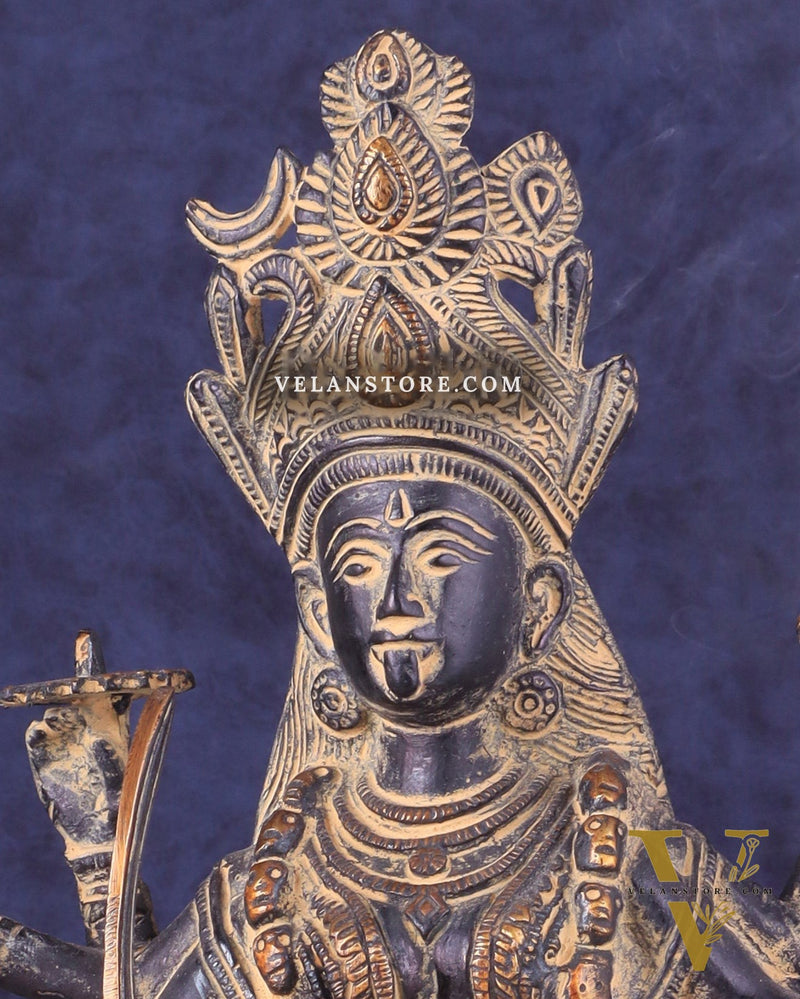 Pure Brass Vintage Goddess Kali Dashbhuja Idol | 14 inch"