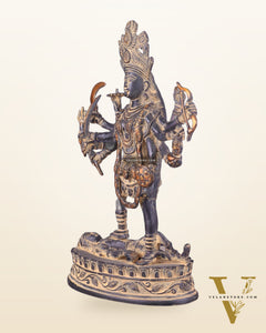 Pure Brass Vintage Goddess Kali Dashbhuja Idol | 14 inch"