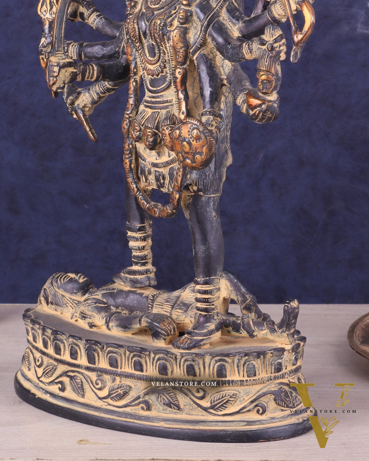 Pure Brass Vintage Goddess Kali Dashbhuja Idol | 14 inch"