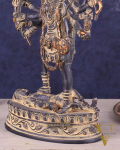 Pure Brass Vintage Goddess Kali Dashbhuja Idol | 14 inch"