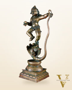 Pure Brass Vintage Kalinga Narthana Krishna Idol - 18 Inch chola craft