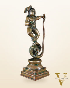 Pure Brass Vintage Kalinga Narthana Krishna Idol - 18 Inch chola craft