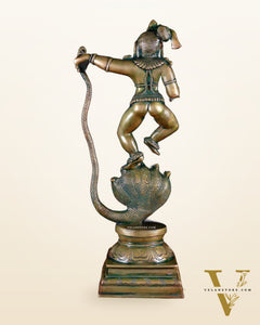 Pure Brass Vintage Kalinga Narthana Krishna Idol - 18 Inch chola craft