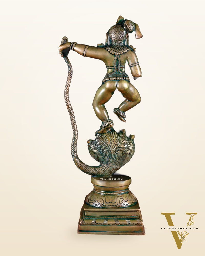 Pure Brass Vintage Kalinga Narthana Krishna Idol - 18 Inch chola craft