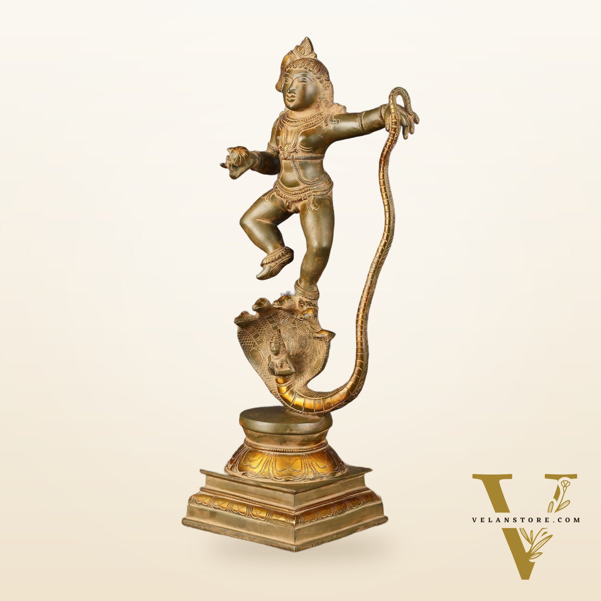Pure Brass Vintage Kalinga Narthana Krishna Idol - 18 Inch