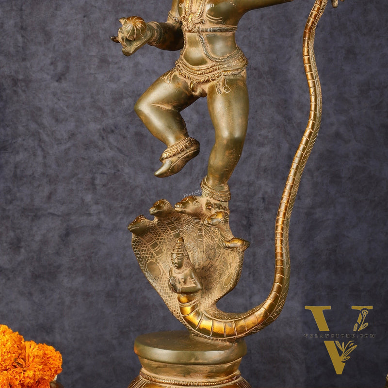 Pure Brass Vintage Kalinga Narthana Krishna Idol - 18 Inch