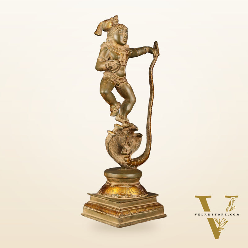 Pure Brass Vintage Kalinga Narthana Krishna Idol - 18 Inch