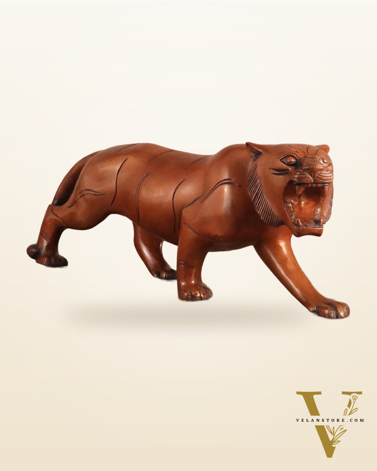 Pure Brass Vintage Large Tiger Statue showpiece - 20"x7.5"x6", Vastu Approved brown