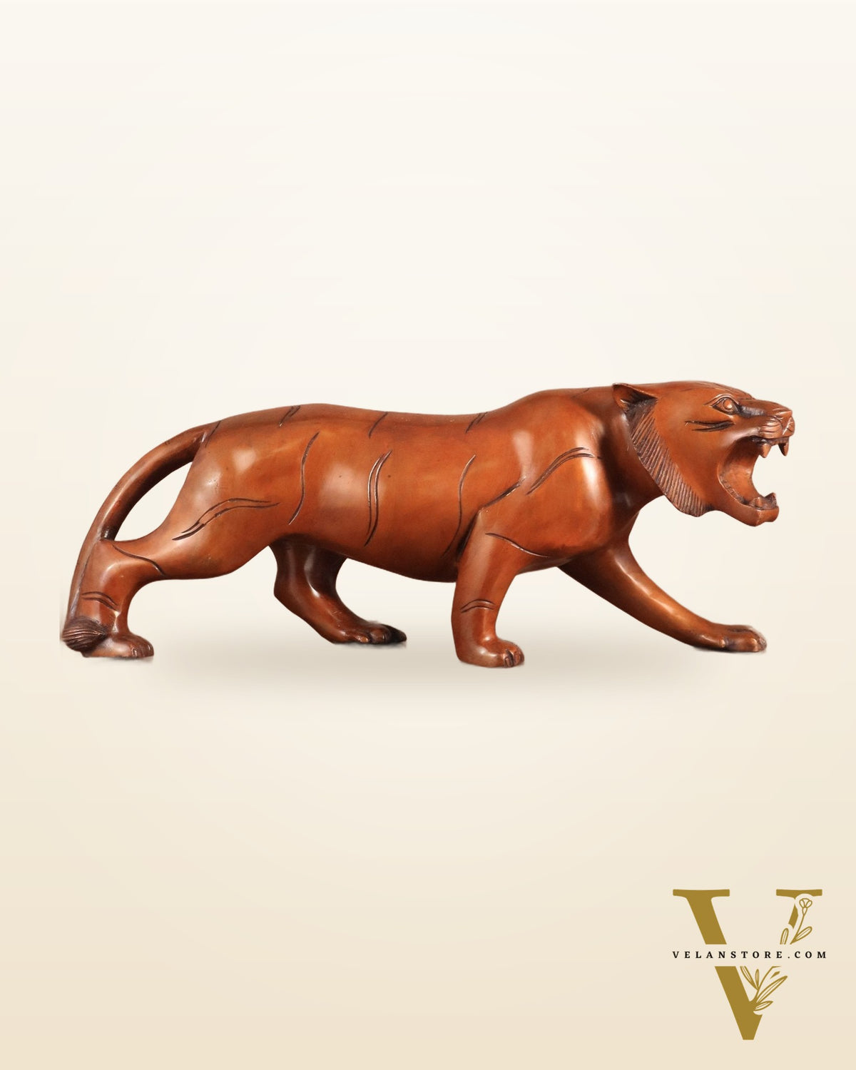 Pure Brass Vintage Large Tiger Statue showpiece - 20"x7.5"x6", Vastu Approved brown