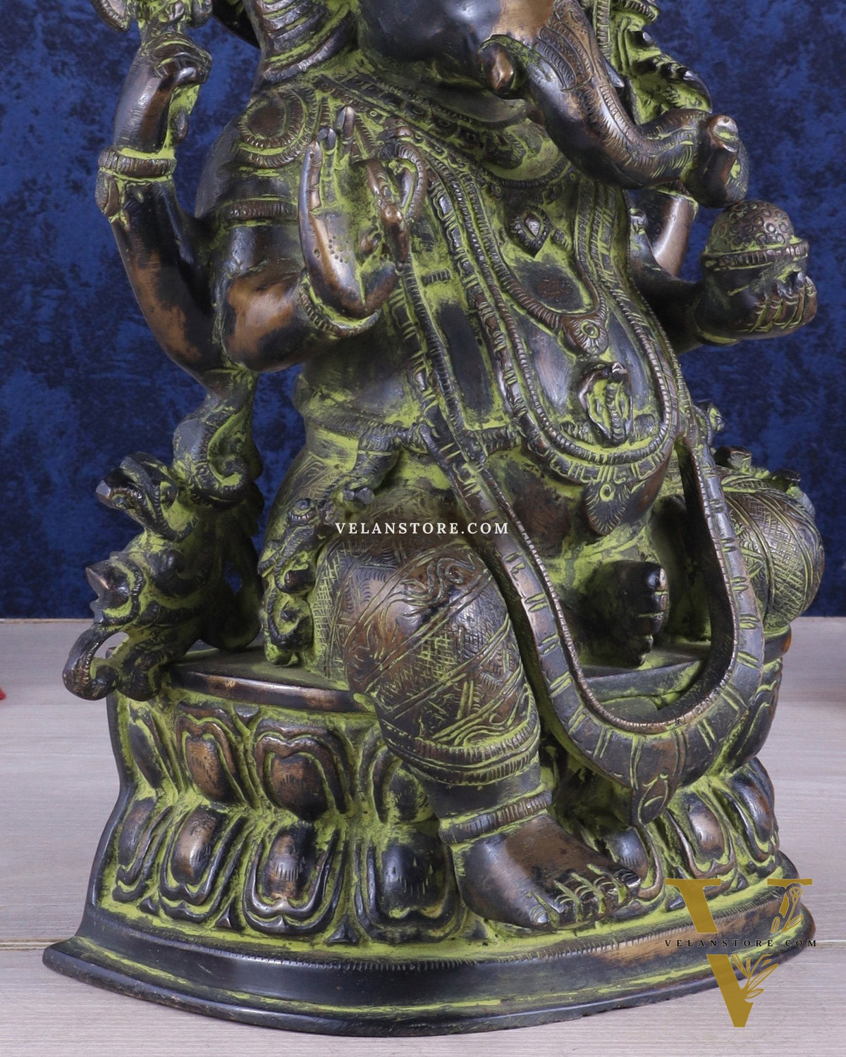 Pure Brass Vintage Lord Ganesha Statue 11 inch sandfinish