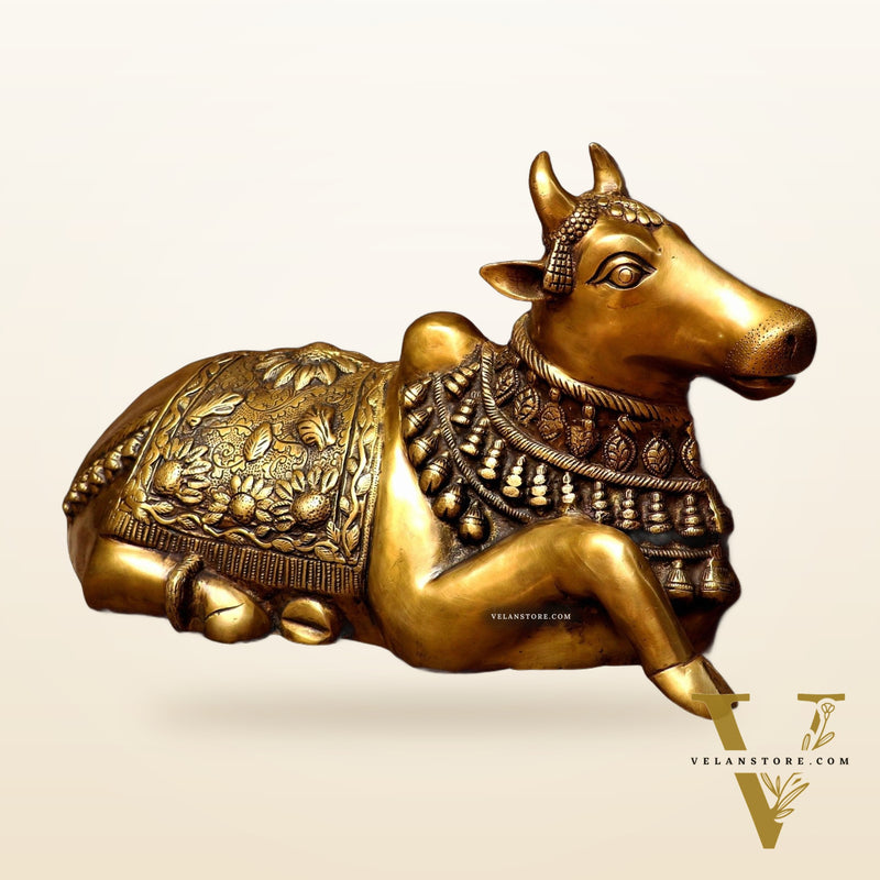 Pure Brass Vintage Nandi Sculpture - Handcrafted 21"