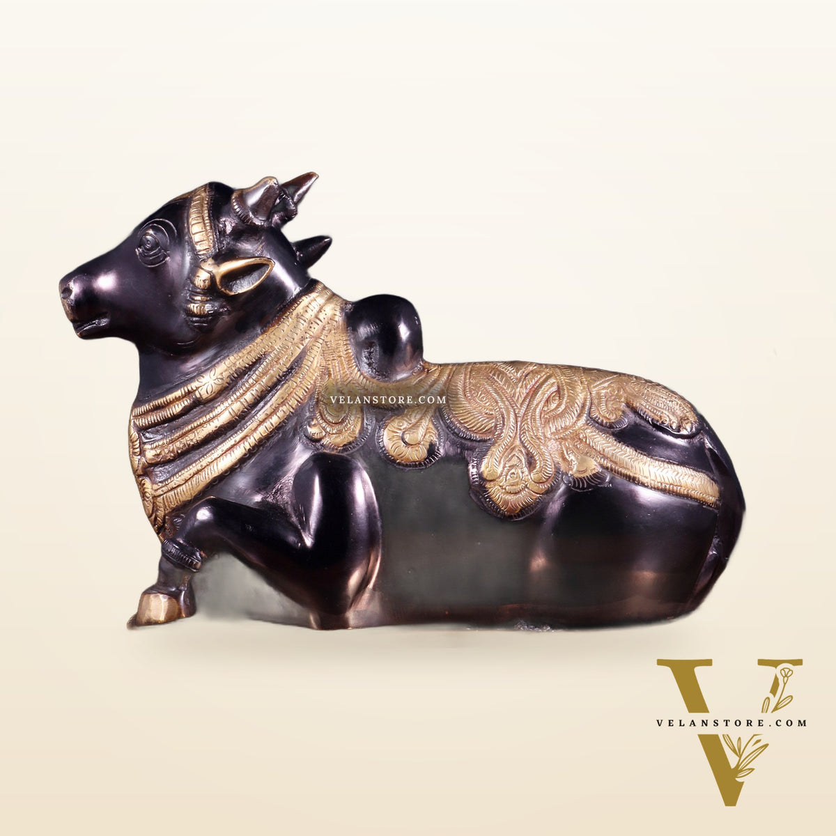 Pure Brass Vintage Nandi Statue – black tone 12.6 inch