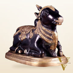 Pure Brass Vintage Nandi Statue – black tone 12.6 inch