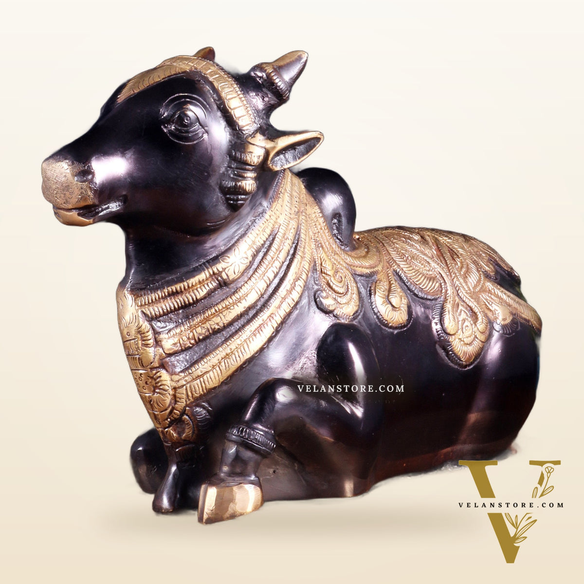 Pure Brass Vintage Nandi Statue – black tone 12.6 inch