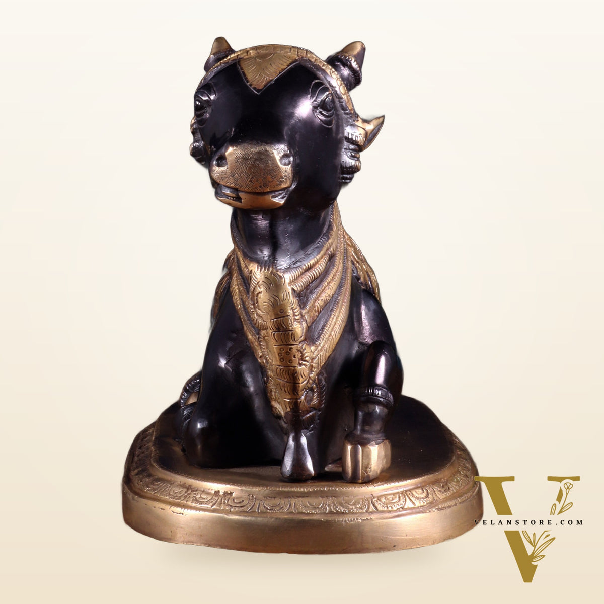 Pure Brass Vintage Nandi Statue – black tone 12.6 inch