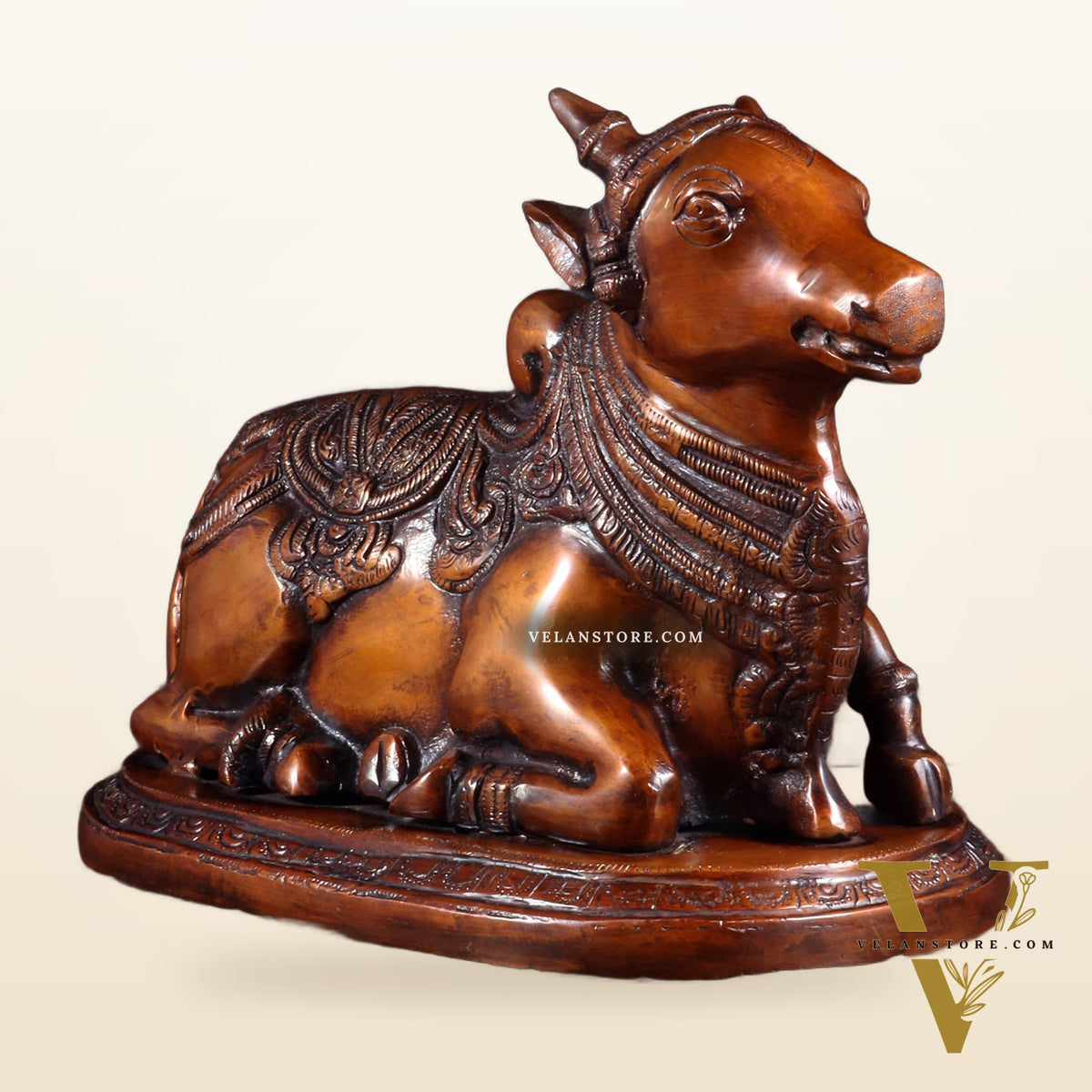 Pure Brass Vintage Nandi Statue – Chola brown Finish 12.6 inch