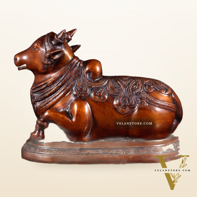 Pure Brass Vintage Nandi Statue – Chola brown Finish 12.6 inch