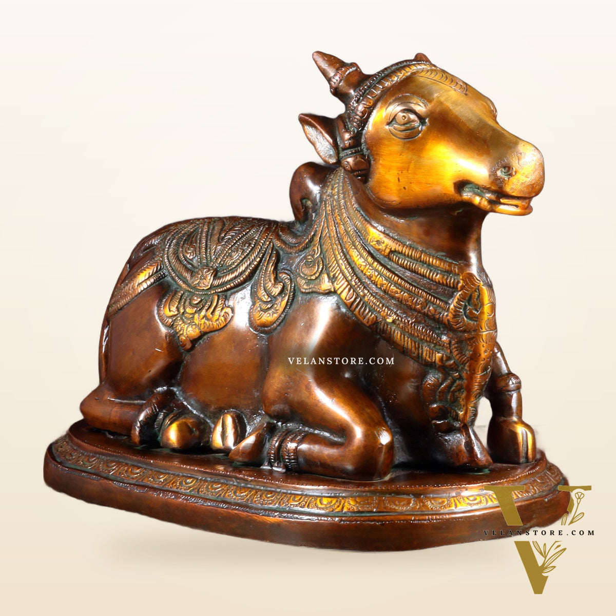Pure Brass Vintage Nandi Statue – double Chola Finish 12.6 inch