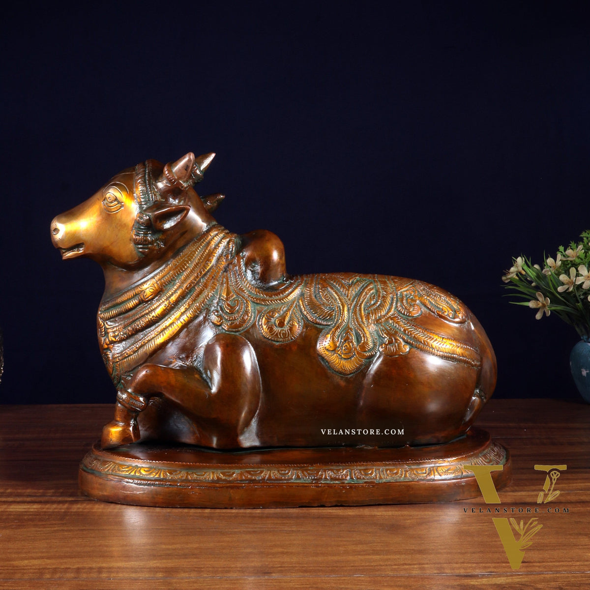Pure Brass Vintage Nandi Statue – double Chola Finish 12.6 inch